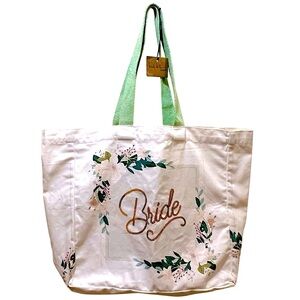 Nicole Miller bridal tote floral print BRIDE in gold sequins cotton NWT